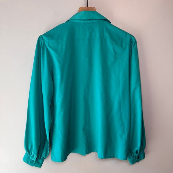 Vintage Carriage Court Women's Long Sleeve Chic Button Blouse Turquoise Size 12 - Picture 6 of 6